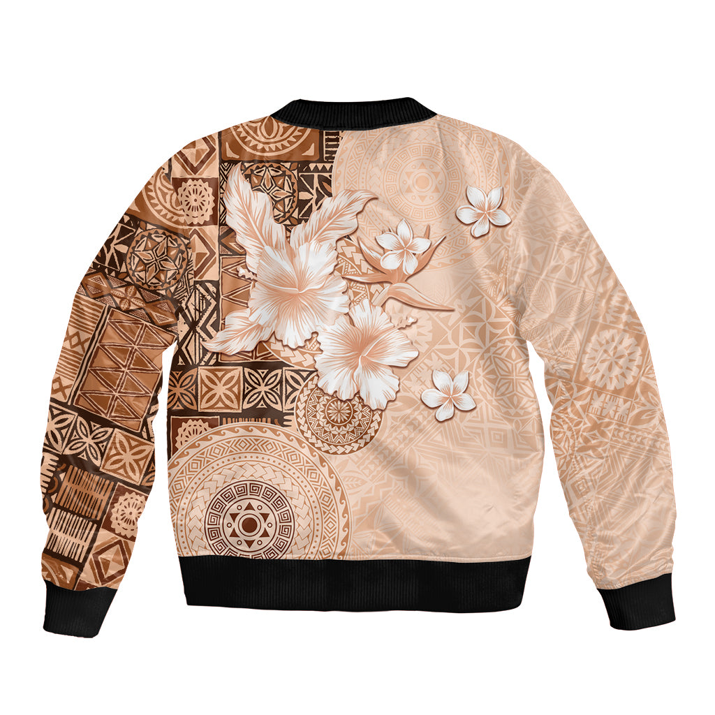 Hawaii Tapa Pattern With Brown Hibiscus Bomber Jacket