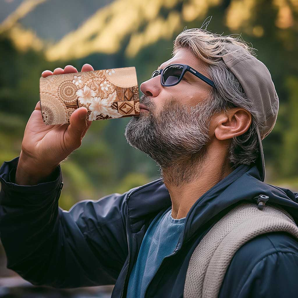 Hawaii Tapa Pattern With Brown Hibiscus 4 in 1 Can Cooler Tumbler
