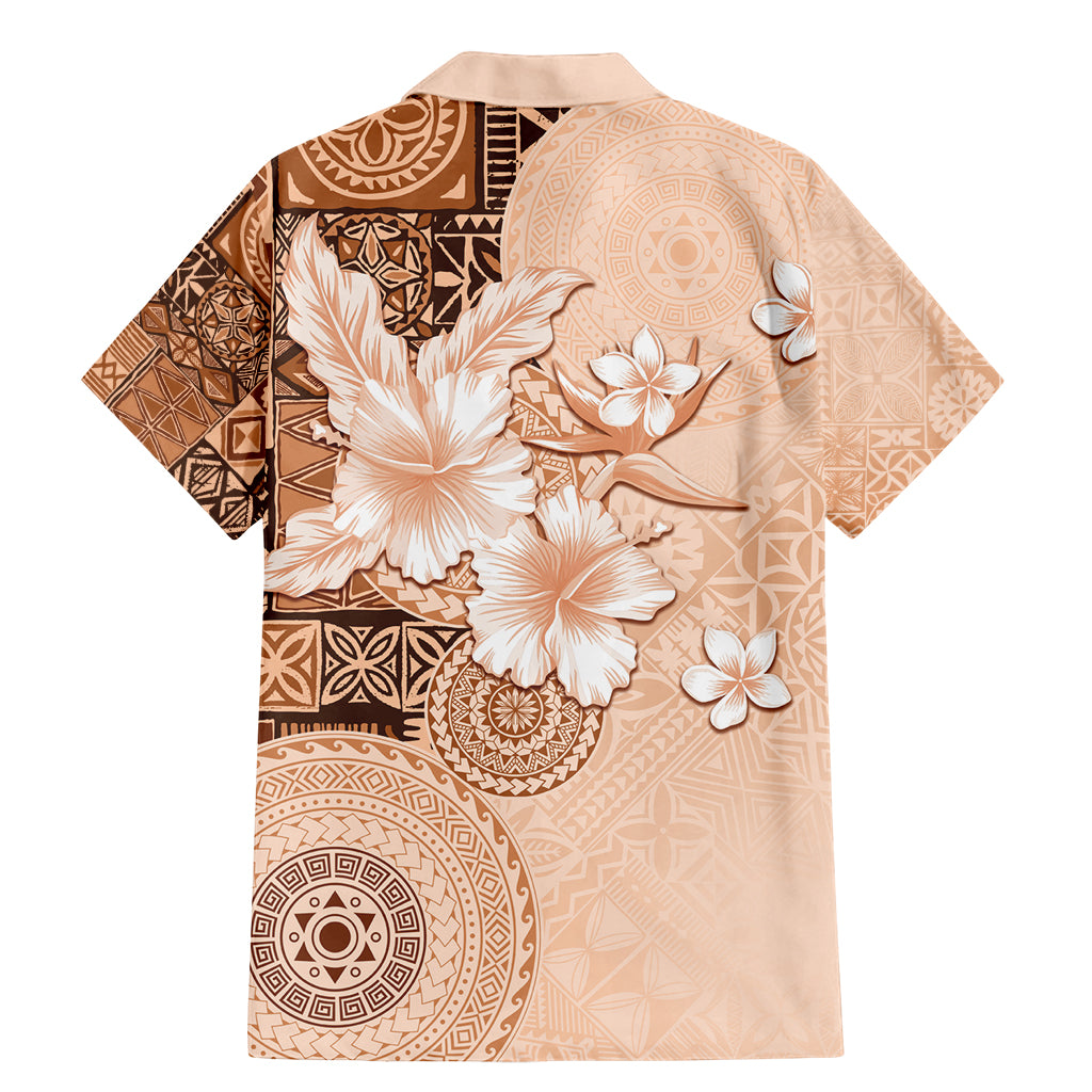 Hawaii Tapa Pattern With Brown Hibiscus Family Matching Mermaid Dress and Hawaiian Shirt