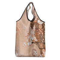 Hawaii Tapa Pattern With Brown Hibiscus Grocery Bag