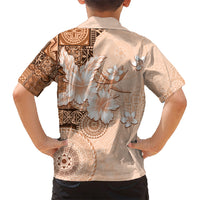 Hawaii Tapa Pattern With Brown Hibiscus Kid Hawaiian Shirt LT05 - Polynesian Pride