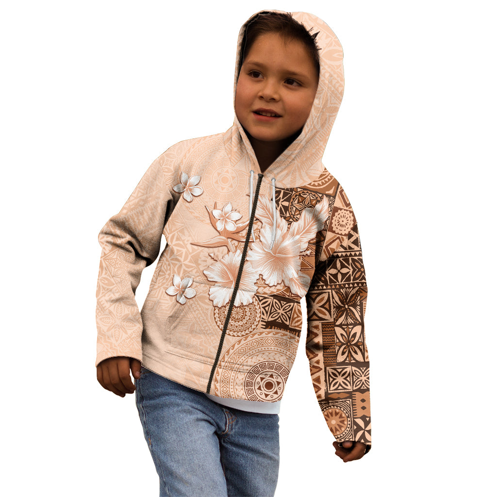 Hawaii Tapa Pattern With Brown Hibiscus Kid Hoodie