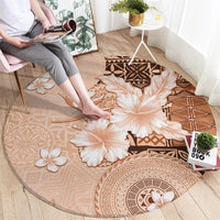 Hawaii Tapa Pattern With Brown Hibiscus Round Carpet