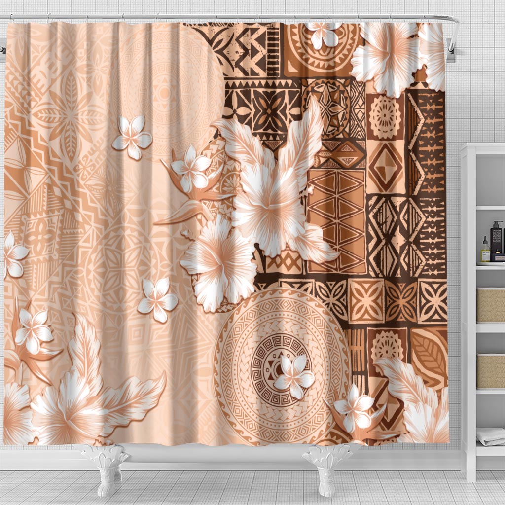 Hawaii Tapa Pattern With Brown Hibiscus Shower Curtain