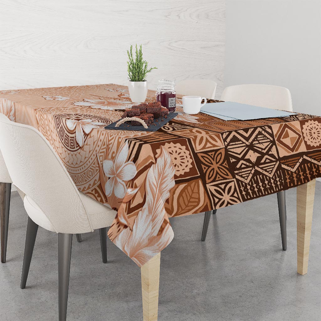 Hawaii Tapa Pattern With Brown Hibiscus Tablecloth