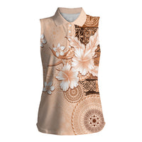 Hawaii Tapa Pattern With Brown Hibiscus Women Sleeveless Polo Shirt LT05 Female Brown - Polynesian Pride