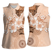 Hawaii Tapa Pattern With Brown Hibiscus Women Sleeveless Polo Shirt LT05 - Polynesian Pride