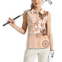 Hawaii Tapa Pattern With Brown Hibiscus Women Sleeveless Polo Shirt LT05 - Polynesian Pride