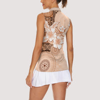 Hawaii Tapa Pattern With Brown Hibiscus Women Sleeveless Polo Shirt LT05 - Polynesian Pride