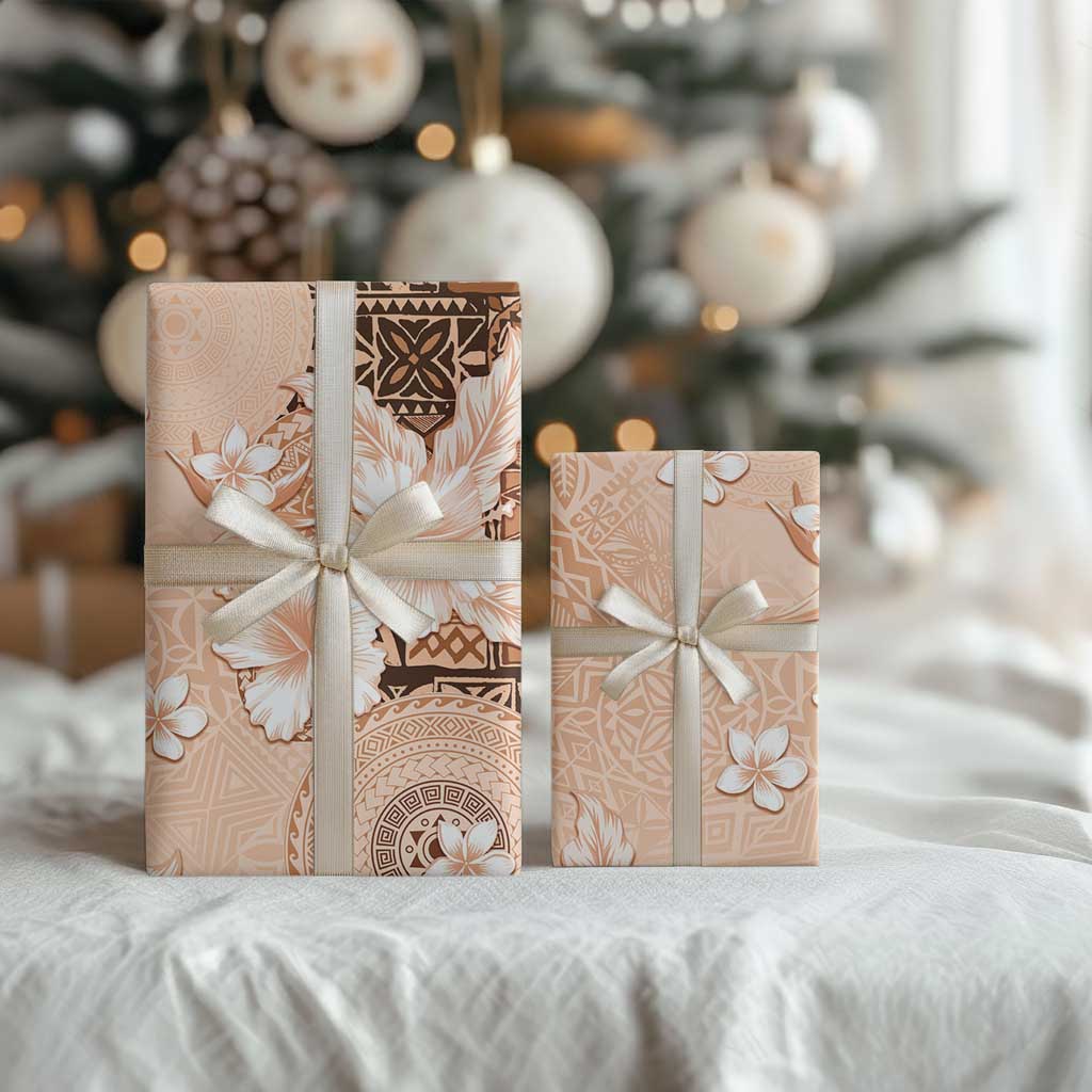 Hawaii Tapa Pattern With Brown Hibiscus Wrapping Paper - Polynesian Pride