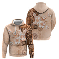Hawaii Tapa Pattern With Brown Hibiscus Zip Hoodie