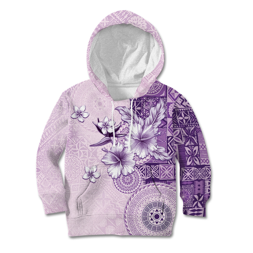 Hawaii Tapa Pattern With Violet Hibiscus Kid Hoodie