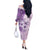 Hawaii Tapa Pattern With Violet Hibiscus Off The Shoulder Long Sleeve Dress