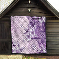 Hawaii Tapa Pattern With Violet Hibiscus Quilt