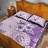 Hawaii Tapa Pattern With Violet Hibiscus Quilt Bed Set