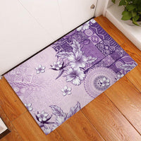 Hawaii Tapa Pattern With Violet Hibiscus Rubber Doormat