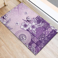 Hawaii Tapa Pattern With Violet Hibiscus Rubber Doormat