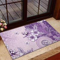 Hawaii Tapa Pattern With Violet Hibiscus Rubber Doormat