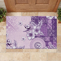 Hawaii Tapa Pattern With Violet Hibiscus Rubber Doormat