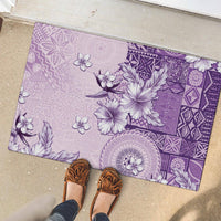 Hawaii Tapa Pattern With Violet Hibiscus Rubber Doormat