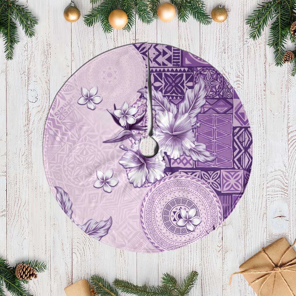 Hawaii Tapa Pattern With Violet Hibiscus Tree Skirt