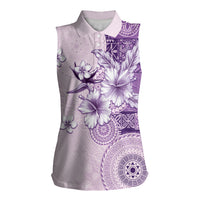 Hawaii Tapa Pattern With Violet Hibiscus Women Sleeveless Polo Shirt LT05 Female Violet - Polynesian Pride