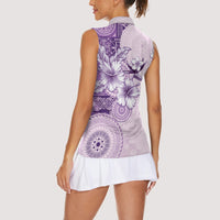 Hawaii Tapa Pattern With Violet Hibiscus Women Sleeveless Polo Shirt LT05 - Polynesian Pride