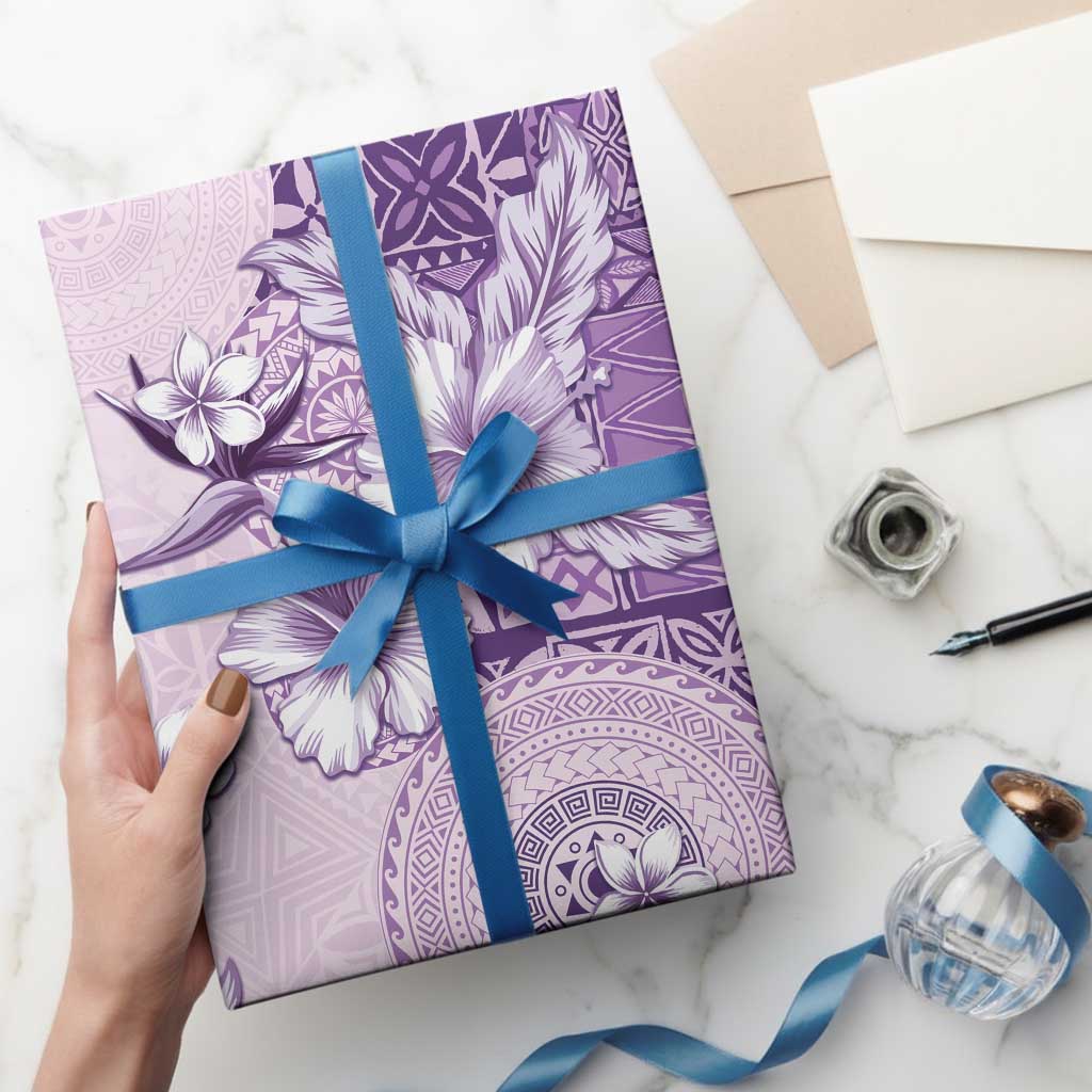 Hawaii Tapa Pattern With Violet Hibiscus Wrapping Paper - Polynesian Pride