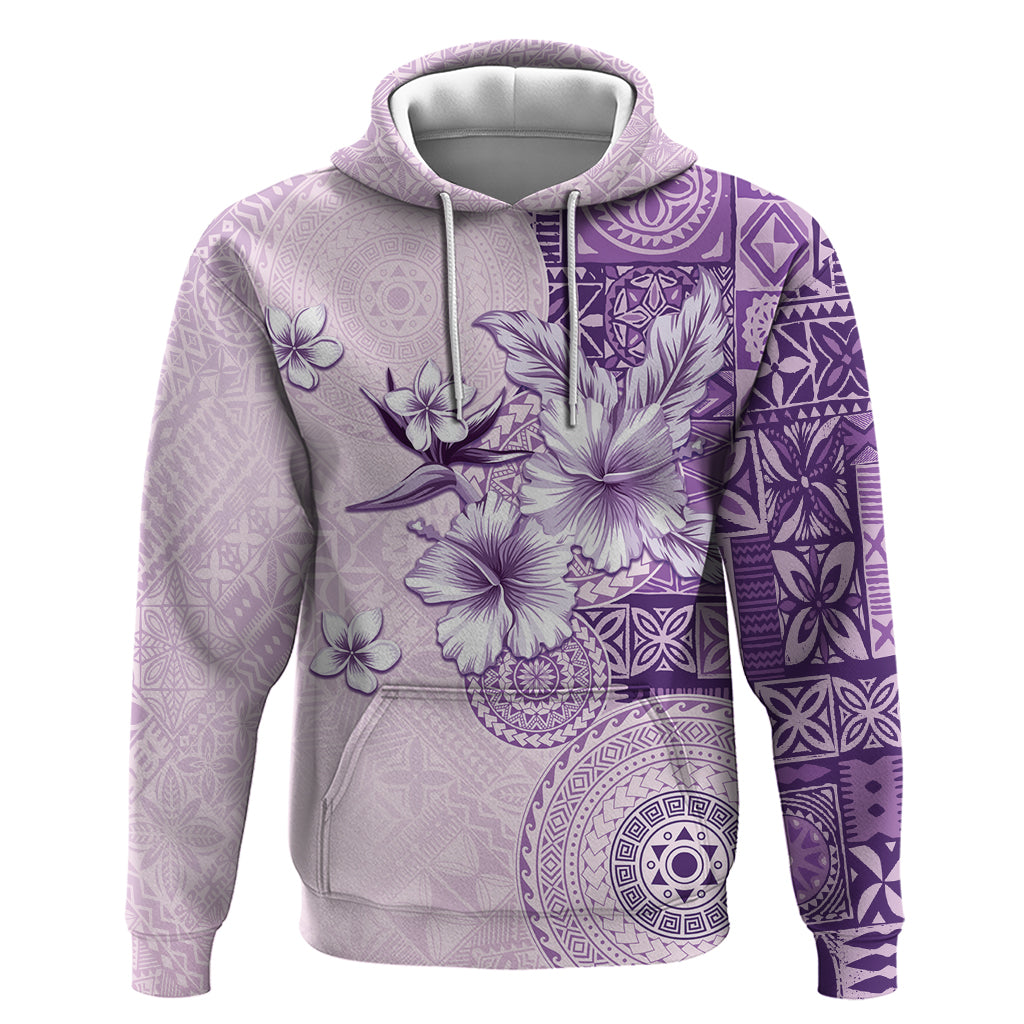 Hawaii Tapa Pattern With Violet Hibiscus Zip Hoodie