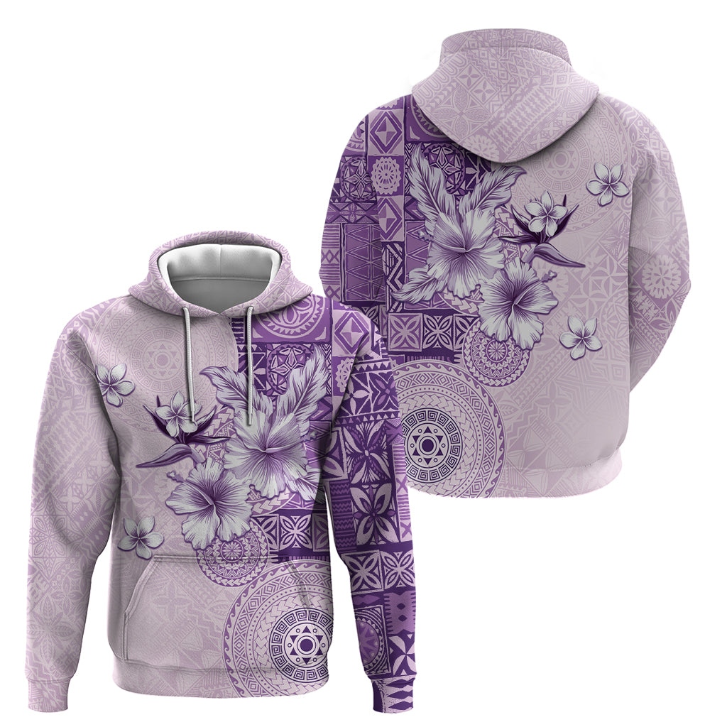Hawaii Tapa Pattern With Violet Hibiscus Zip Hoodie