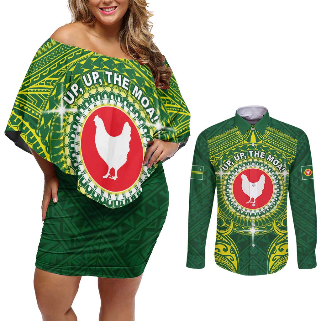 Personalized American Samoa Manua Cession Day Couples Matching Off Shoulder Short Dress and Long Sleeve Button Shirt Up Up The Moa