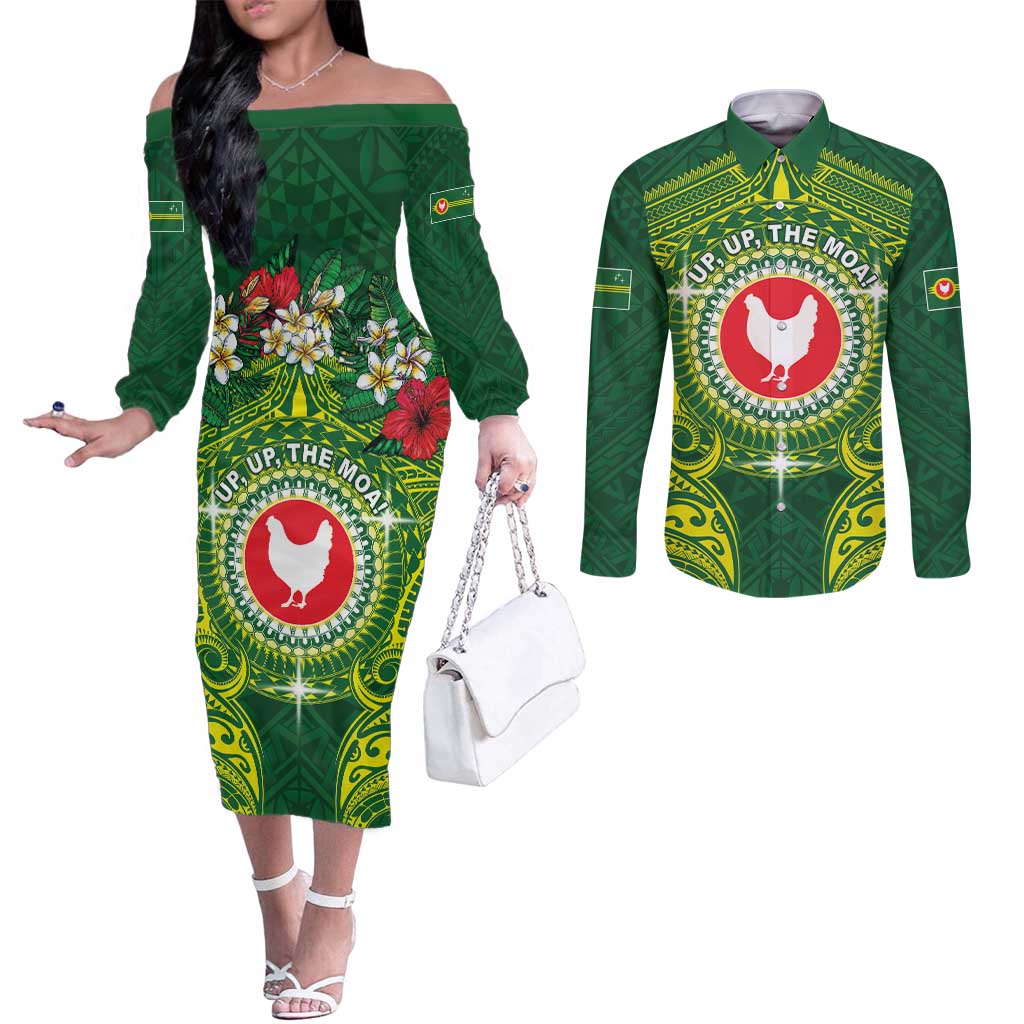 Personalized American Samoa Manua Cession Day Couples Matching Off The Shoulder Long Sleeve Dress and Long Sleeve Button Shirt Up Up The Moa