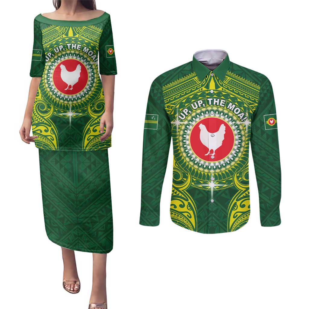 Personalized American Samoa Manua Cession Day Couples Matching Puletasi and Long Sleeve Button Shirt Up Up The Moa