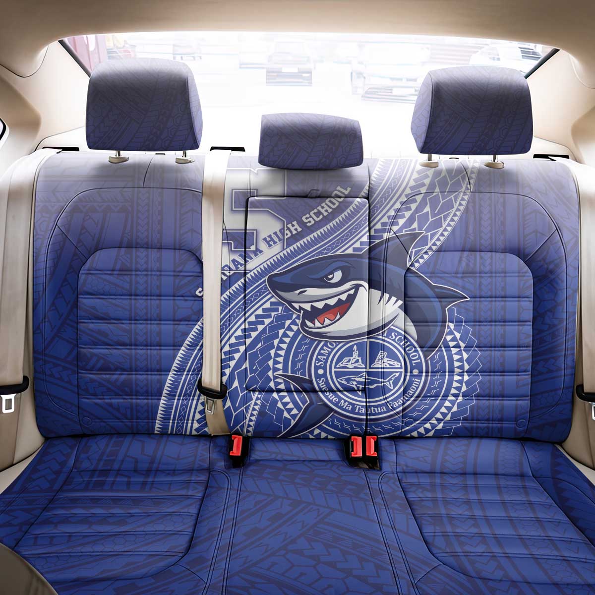 Samoana High School Back Car Seat Cover Polynesian Tribal Shark