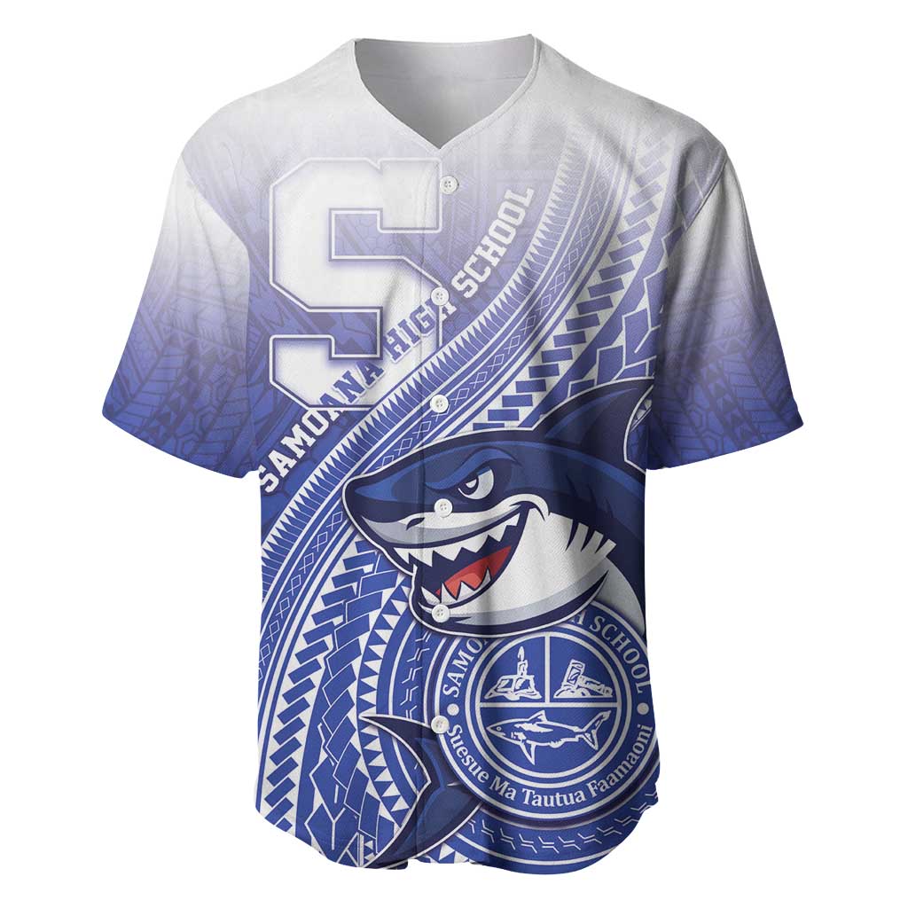 Personalized Samoana High School Baseball Jersey Polynesian Tribal Shark