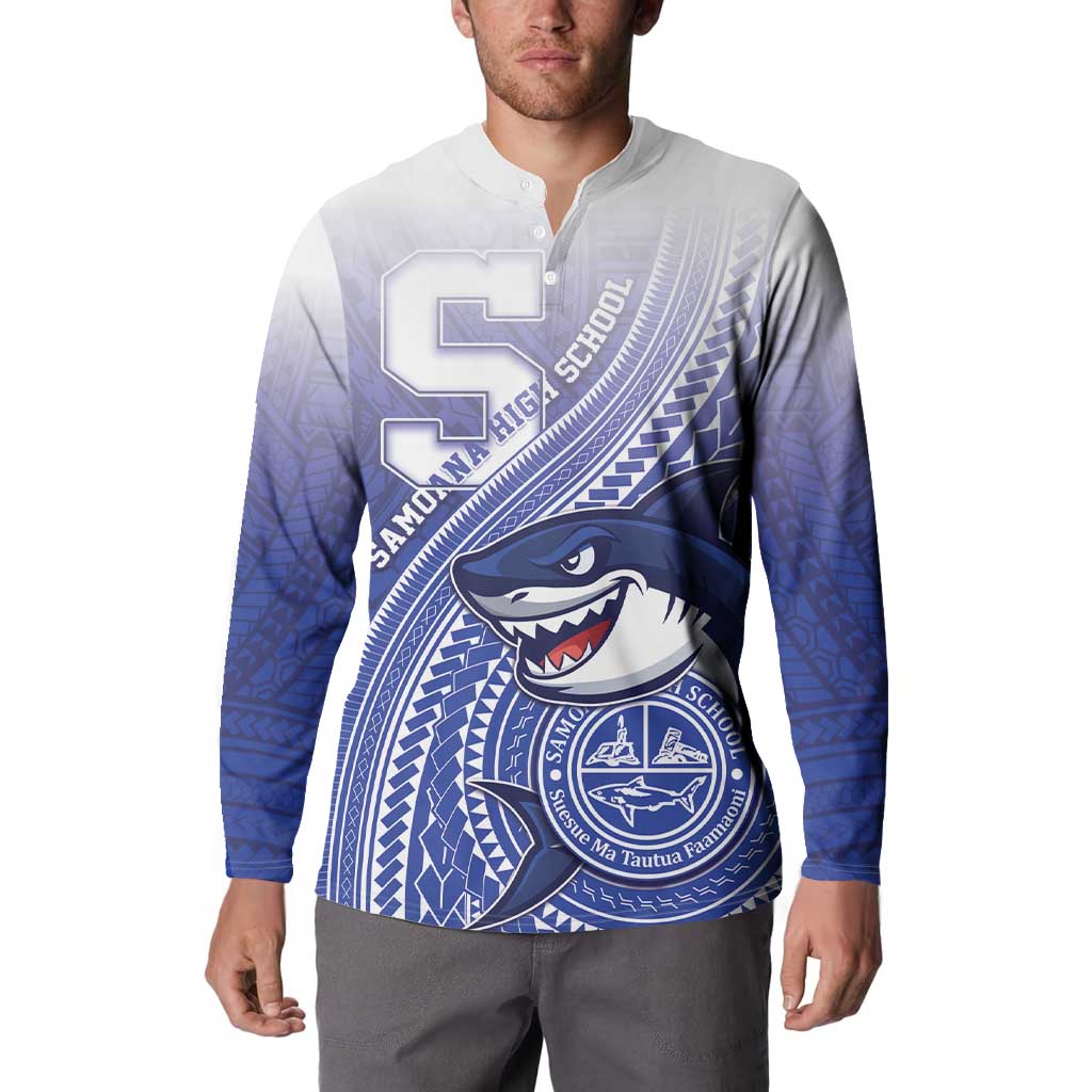 Personalized Samoana High School Button Sweatshirt Polynesian Tribal Shark