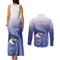 Personalized Samoana High School Couples Matching Tank Maxi Dress and Long Sleeve Button Shirt Polynesian Tribal Shark
