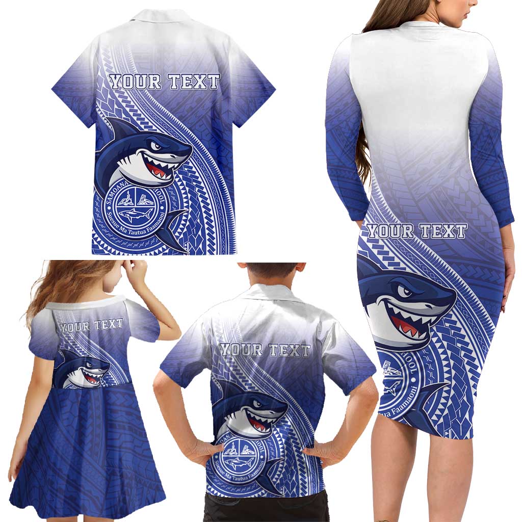 Personalized Samoana High School Family Matching Long Sleeve Bodycon Dress and Hawaiian Shirt Polynesian Tribal Shark