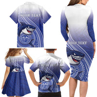 Personalized Samoana High School Family Matching Long Sleeve Bodycon Dress and Hawaiian Shirt Polynesian Tribal Shark