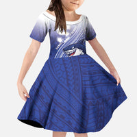 Personalized Samoana High School Family Matching Off The Shoulder Long Sleeve Dress and Hawaiian Shirt Polynesian Tribal Shark