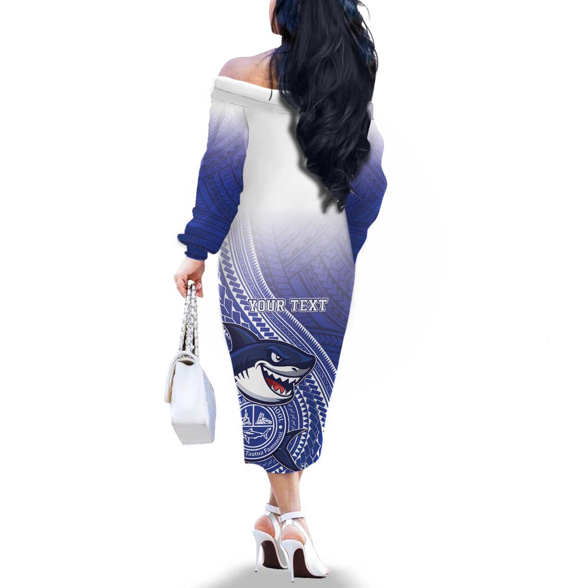 Personalized Samoana High School Family Matching Off The Shoulder Long Sleeve Dress and Hawaiian Shirt Polynesian Tribal Shark