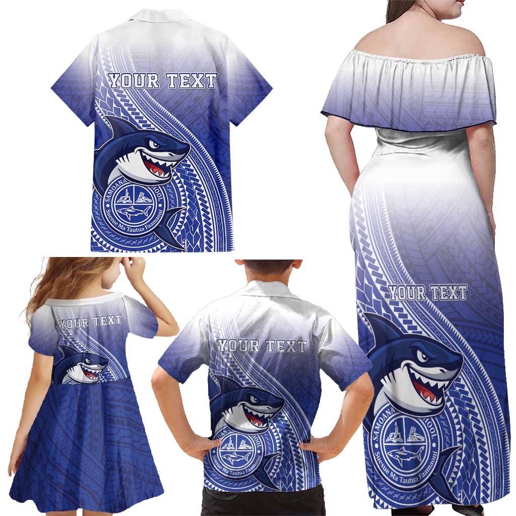 Personalized Samoana High School Family Matching Off Shoulder Maxi Dress and Hawaiian Shirt Polynesian Tribal Shark