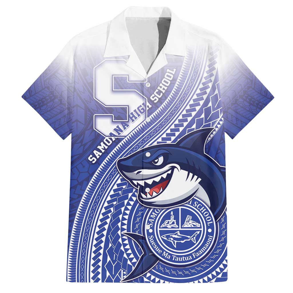 Personalized Samoana High School Family Matching Off Shoulder Maxi Dress and Hawaiian Shirt Polynesian Tribal Shark