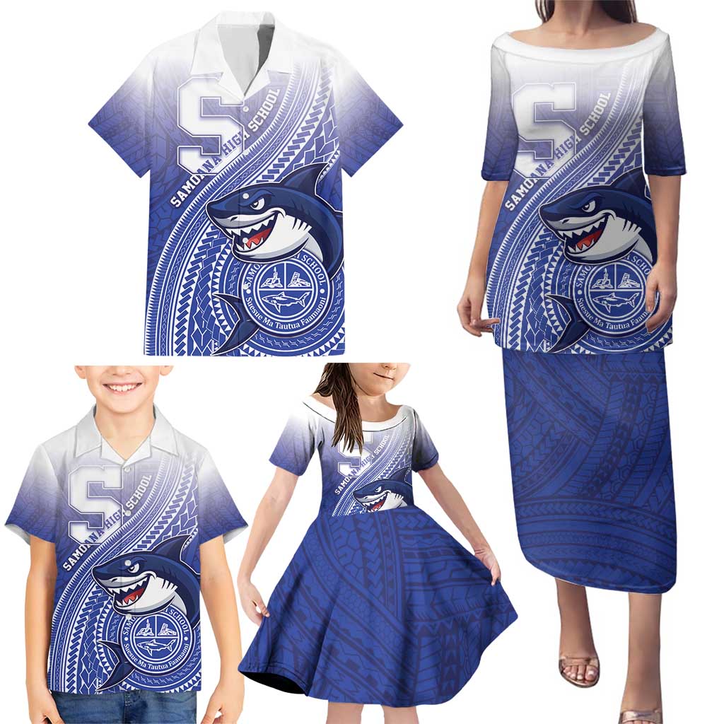 Personalized Samoana High School Family Matching Puletasi and Hawaiian Shirt Polynesian Tribal Shark