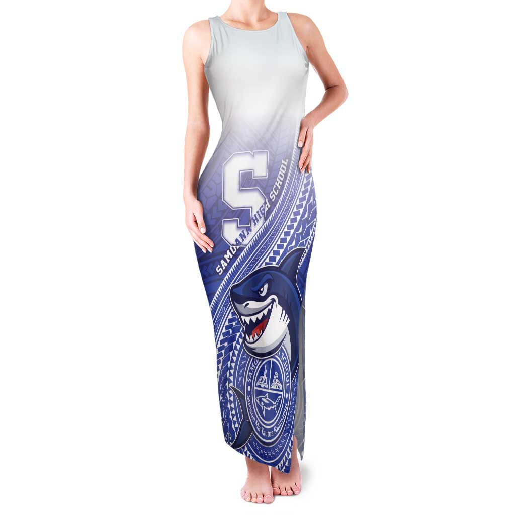 Personalized Samoana High School Family Matching Tank Maxi Dress and Hawaiian Shirt Polynesian Tribal Shark