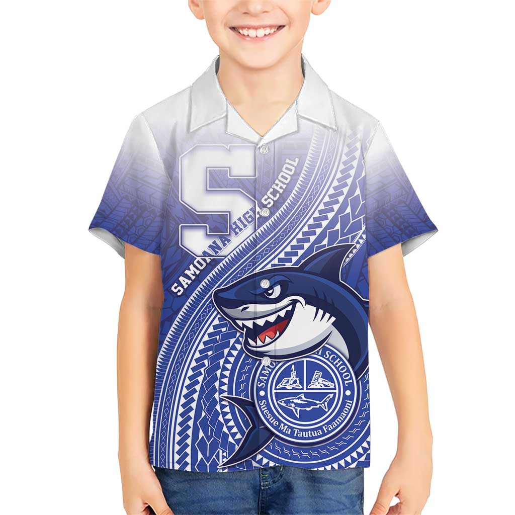 Personalized Samoana High School Kid Hawaiian Shirt Polynesian Tribal Shark