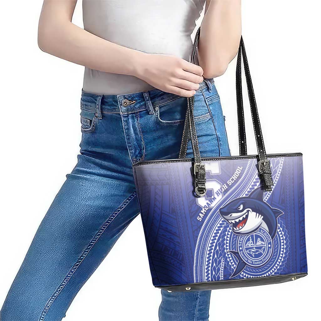 Samoana High School Leather Tote Bag Polynesian Tribal Shark
