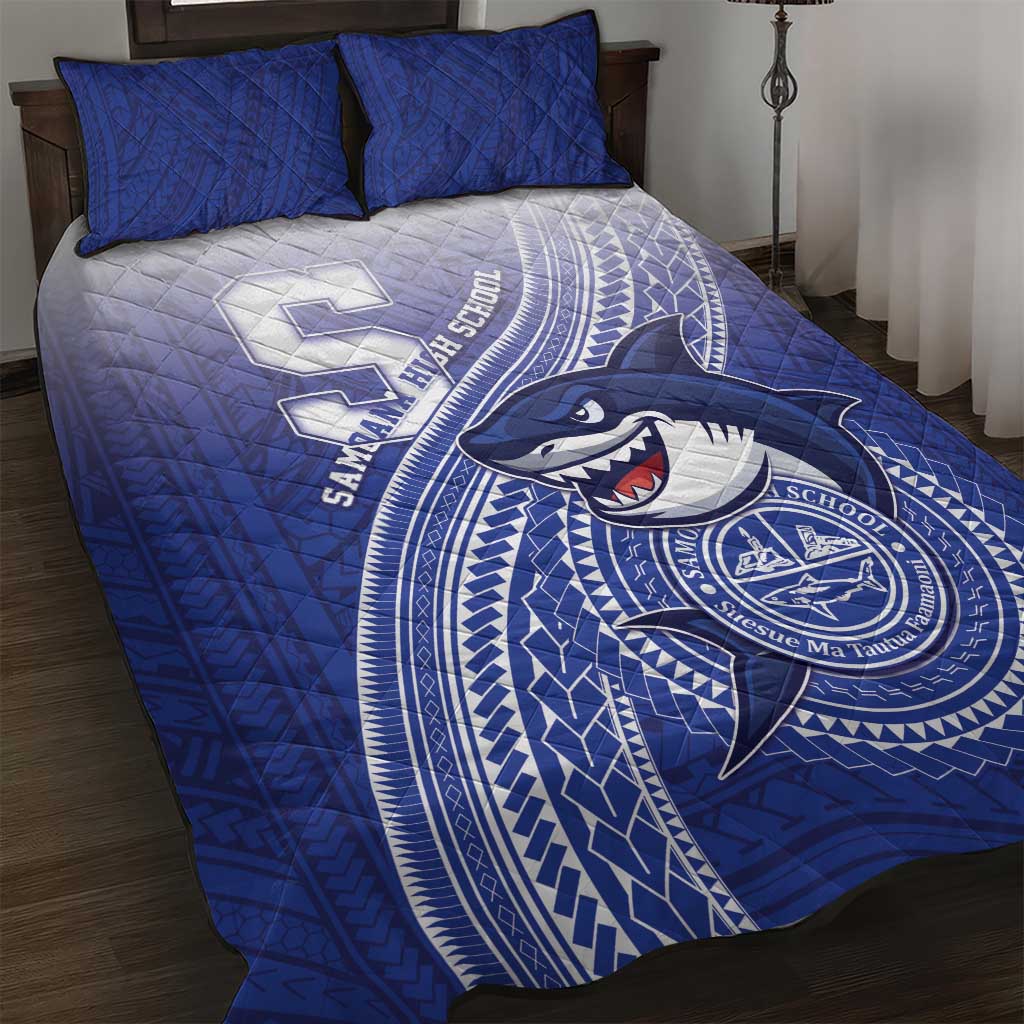 Samoana High School Quilt Bed Set Polynesian Tribal Shark