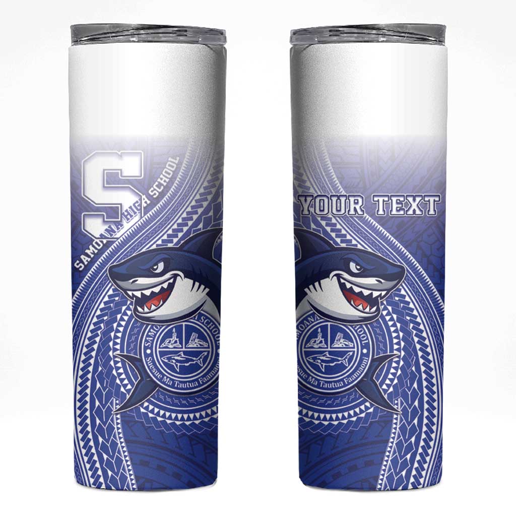 Personalized Samoana High School Skinny Tumbler Polynesian Tribal Shark LT05 Blue - Polynesian Pride