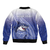 Personalized Samoana High School Sleeve Zip Bomber Jacket Polynesian Tribal Shark